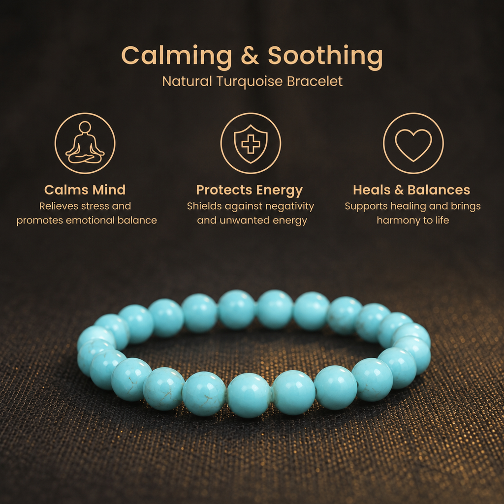 Short details of Natural Turquoise (Firoza) Gemstone Energy Bracelet