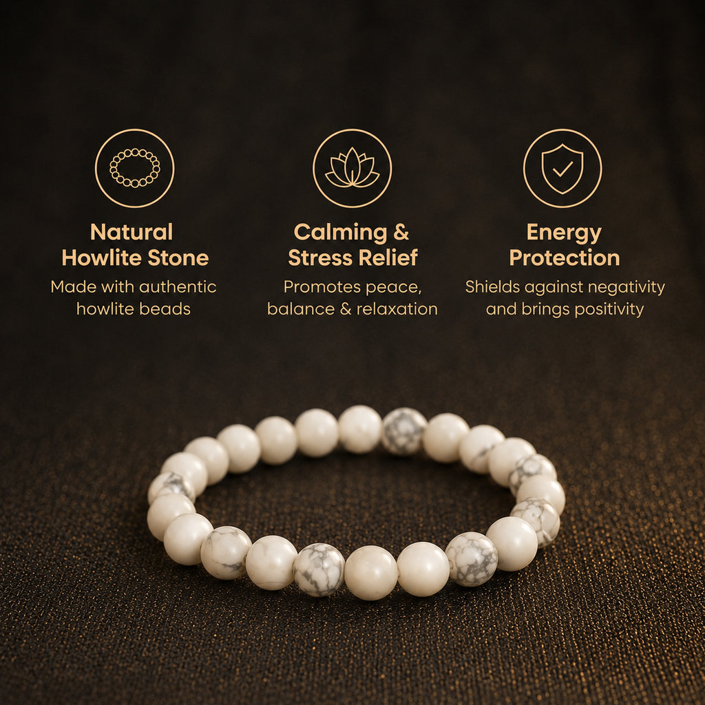 Short details of Natural White Howlite Energy Bracelet for Peace, Stress Relief & Moon Alignment
