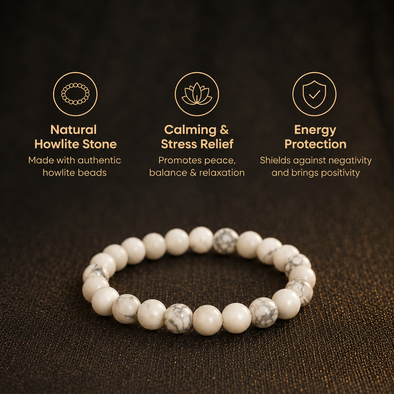 Short details of Natural White Howlite Energy Bracelet for Peace, Stress Relief & Moon Alignment