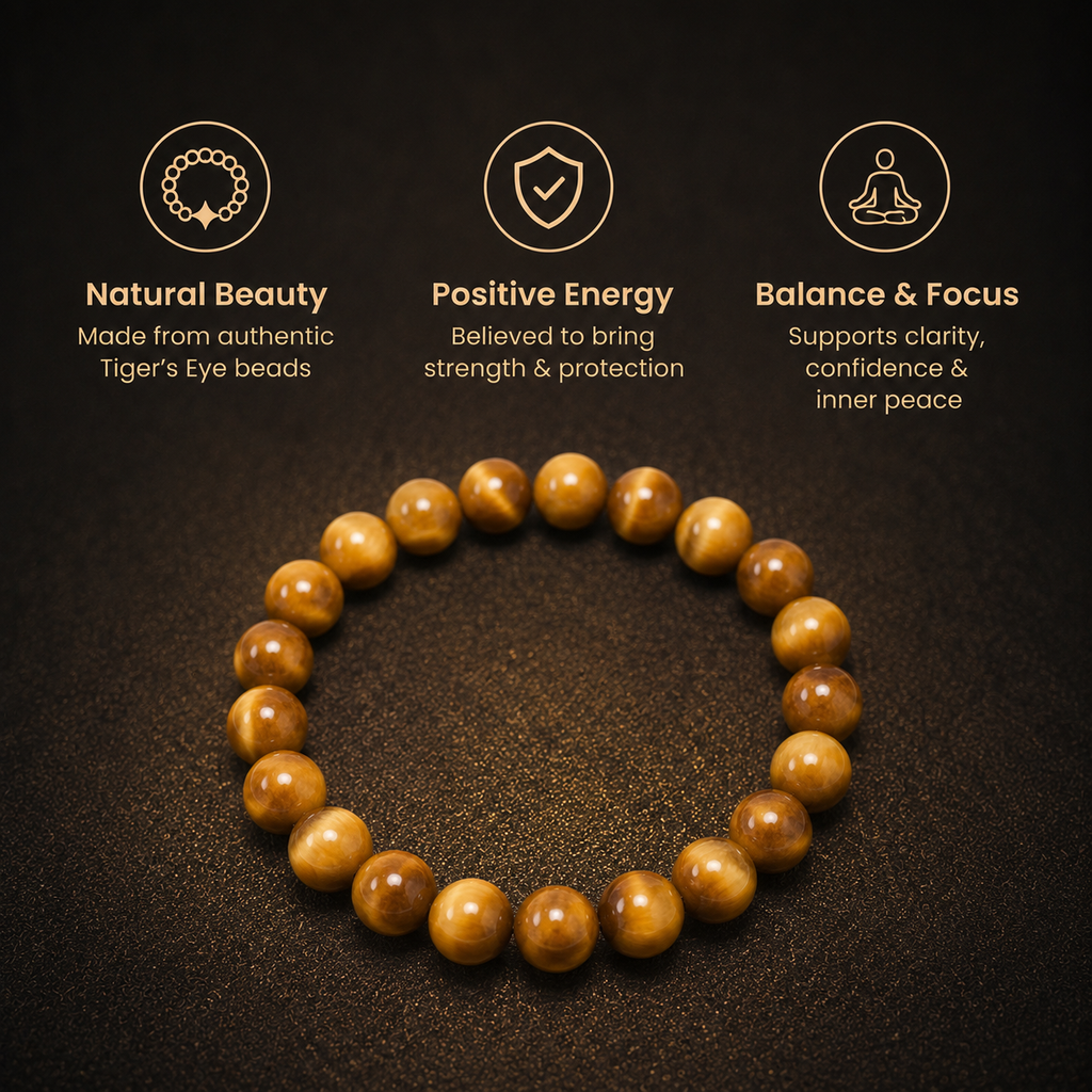 Short details of Natural Yellow Tiger Eye & Cats Eye Energy Bracelet for Focus, Confidence & Sun Energy