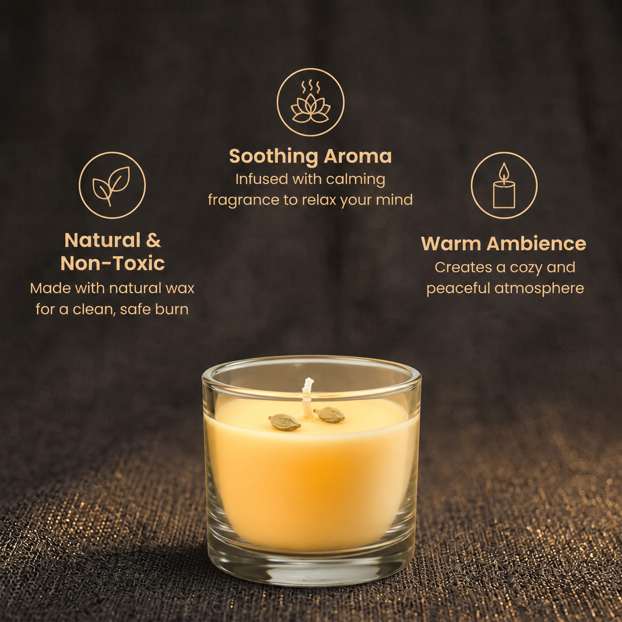 Short details of Sacred Cardamom Infused Yellow Jupiter Energy Vastu Candle