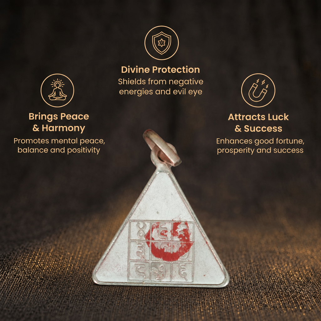 Short details of Sacred Silver Triangular Vedic Yantra Tavij