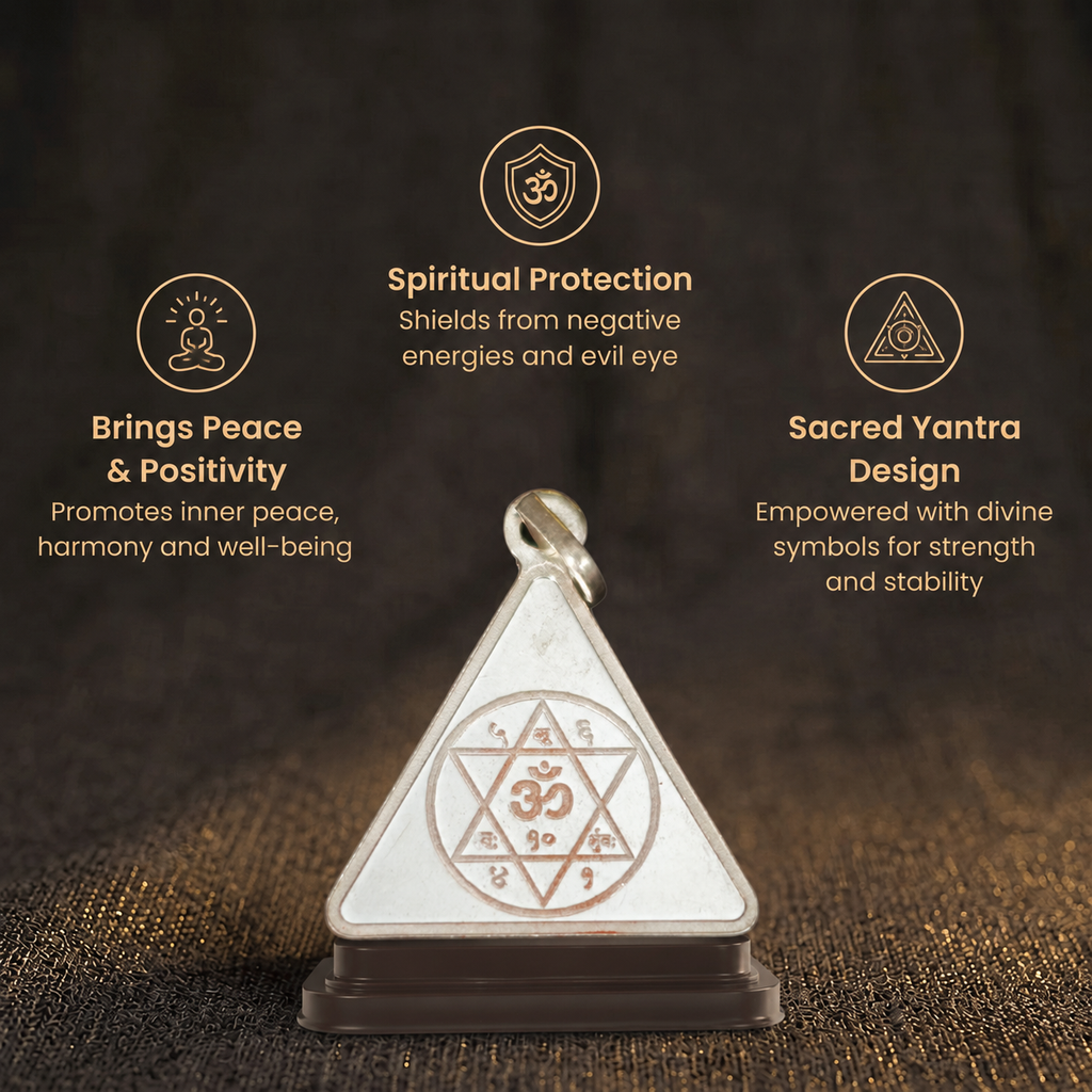 Short details of Silver Triangular Om Shatkona Yantra Tavij