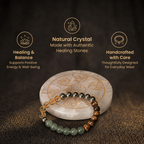 Short details of the Dhan Akarshan Pyrite, Citrine, Green Aventurine & Tiger’s Eye Abundance Bracelet