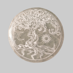 Tree of Life Engraved Natural Selenite Charging Plate