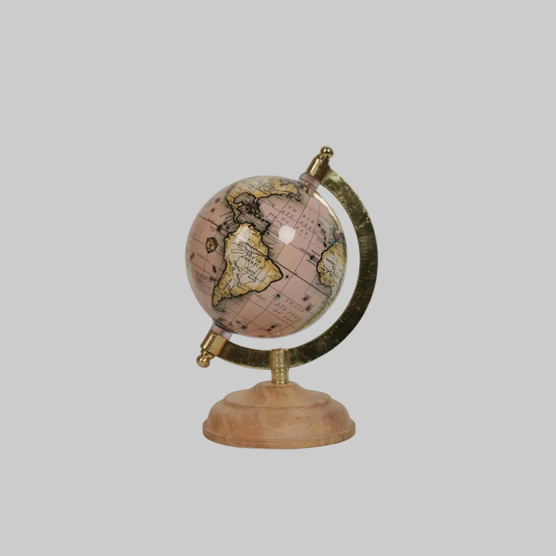 Vintage-Style Pink Desktop Globe – Sophisticated Decorative World Map