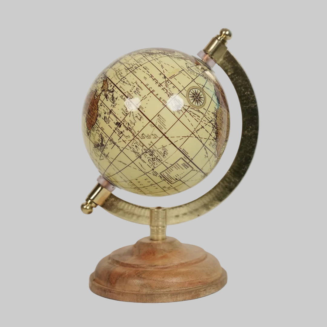 Vintage Style Decorative Desktop Brown Globe – Classic World Map Accent