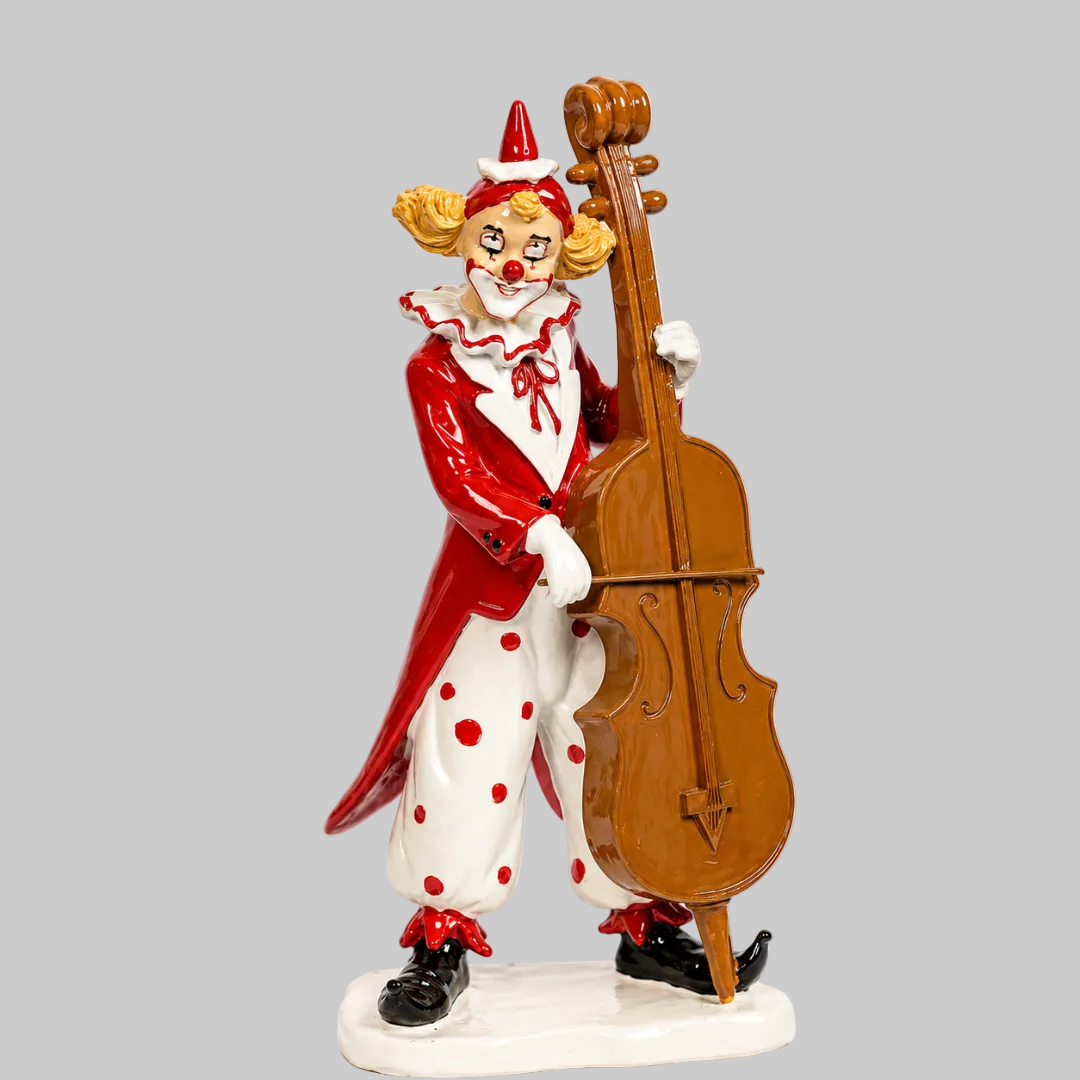 Whimsical Double Bass Player Clown Figurine – Charming Decorative Collectible